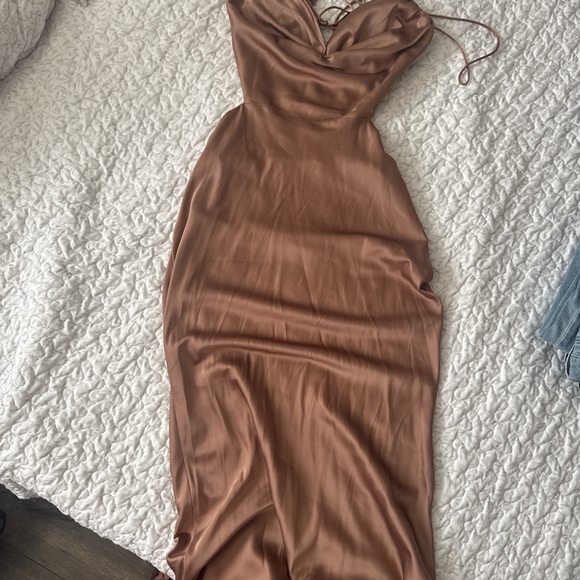 Lily Dresses & Skirts - Lily Satin Cowl Maxi Dress in Warm Brown